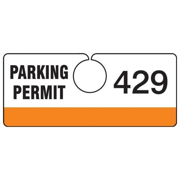 Accuform Parking Permit Tag, Numbered 001-099, Orange, 2in x 4.75in, Laminated PF-Cardstock, 99PK TNT429ORA - main